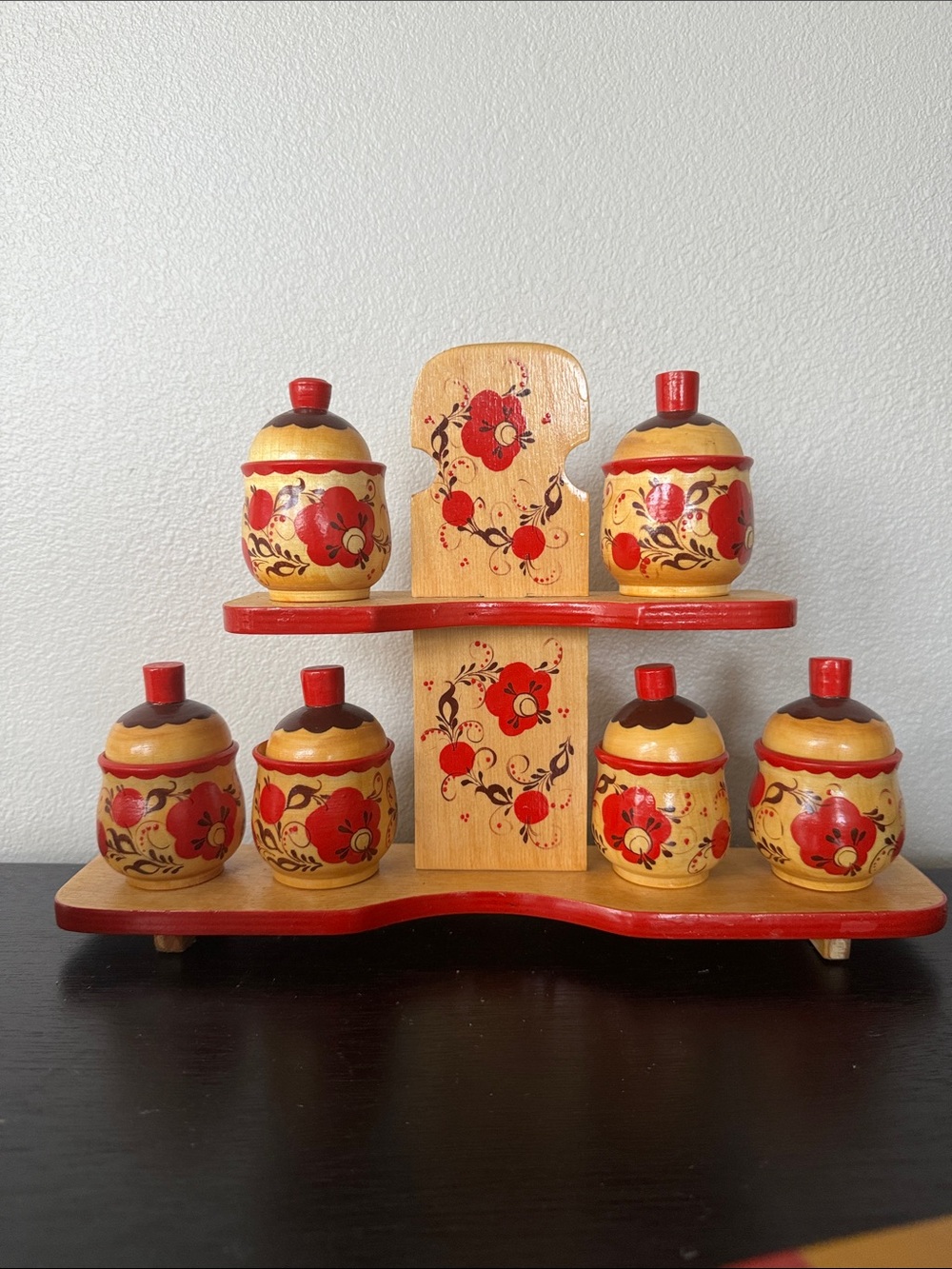 Russian Khokhloma Hand Painted Wooden Set